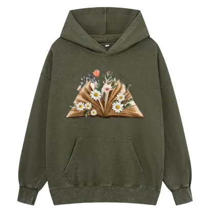 Pagewings Reading Flower Book Unisex Washed Hoodie
