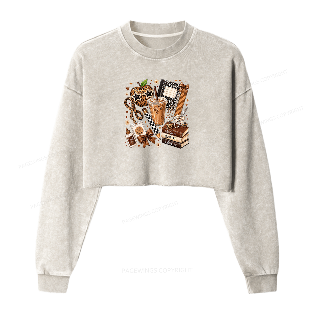 Pagewing Leopard Teacher Book Washed Crop Sweatshirt