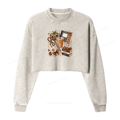 Pagewing Leopard Teacher Book Washed Crop Sweatshirt