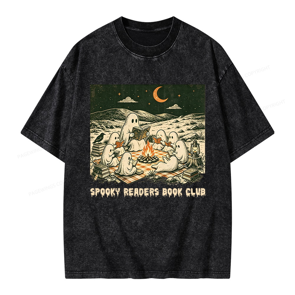 Pagewings Spooky Readers Book Club Unisex Washed T-shirt