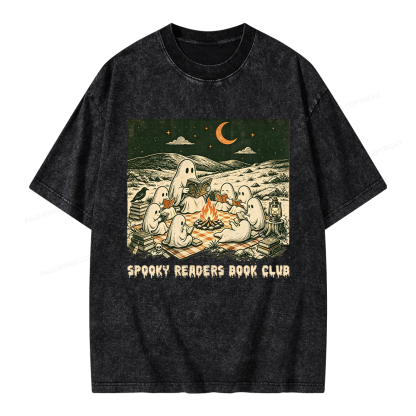 Pagewings Spooky Readers Book Club Unisex Washed T-shirt