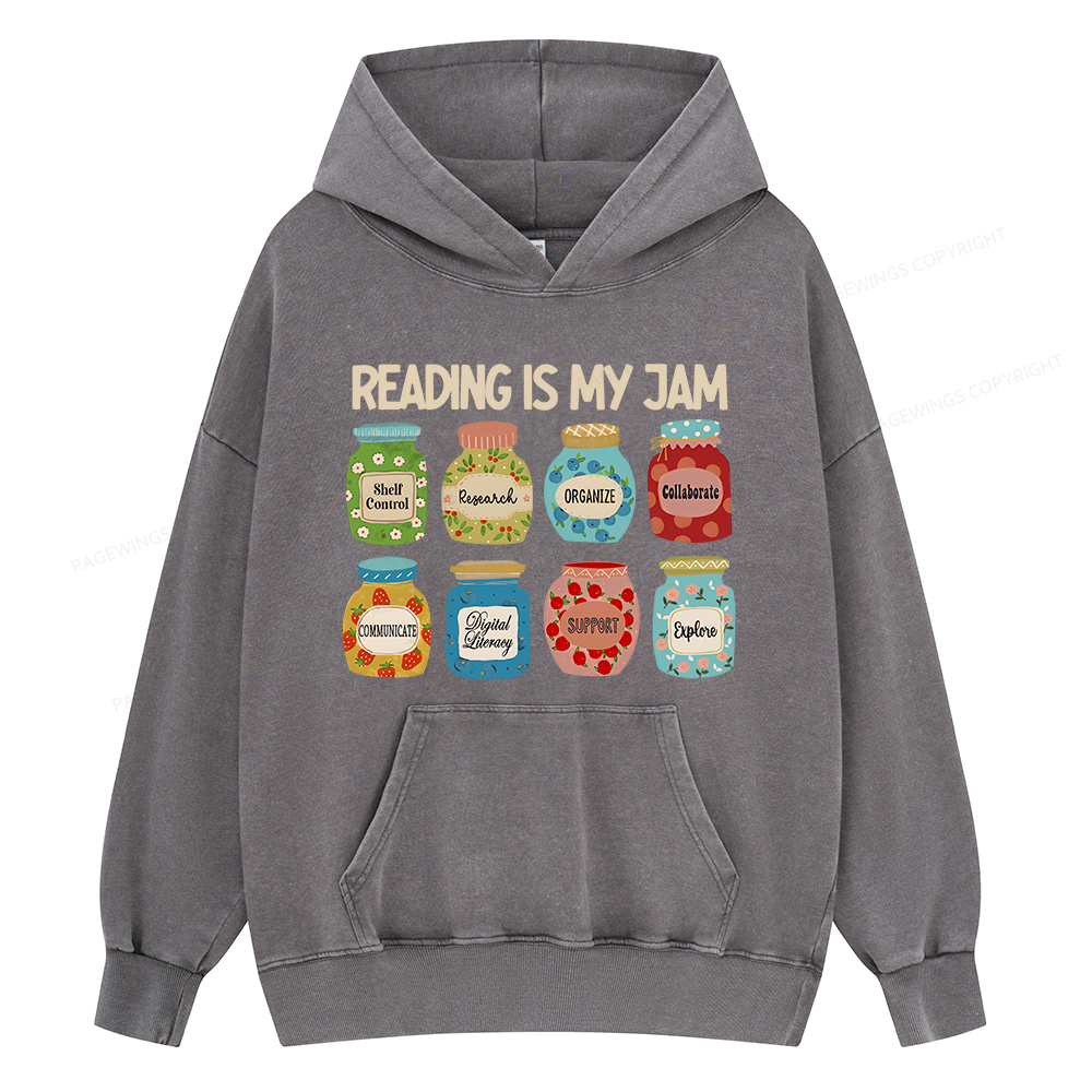 Pagewings Reading is My Jam Bookworm Unisex Washed Hoodie