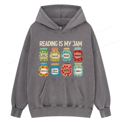 Pagewings Reading is My Jam Bookworm Unisex Washed Hoodie
