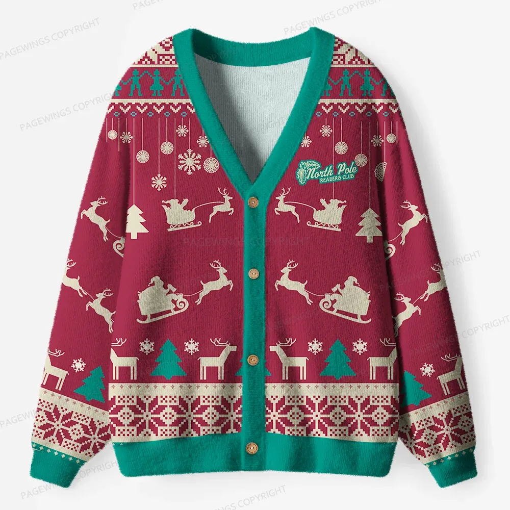 Pagewings Christmas Cozy Reading Unisex Ugly Cardigan Sweaters