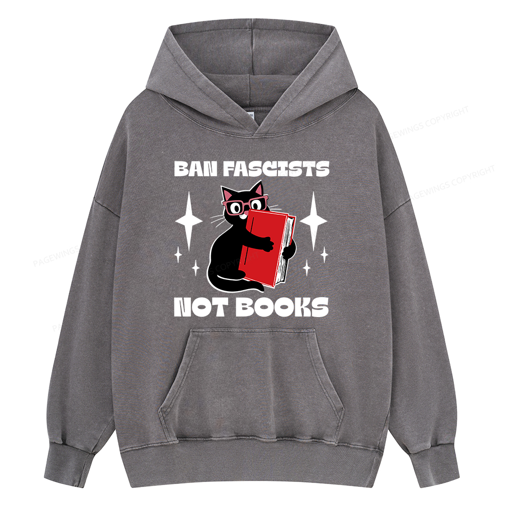 Pagewings Ban Fascists Not Books Unisex Washed Hoodie