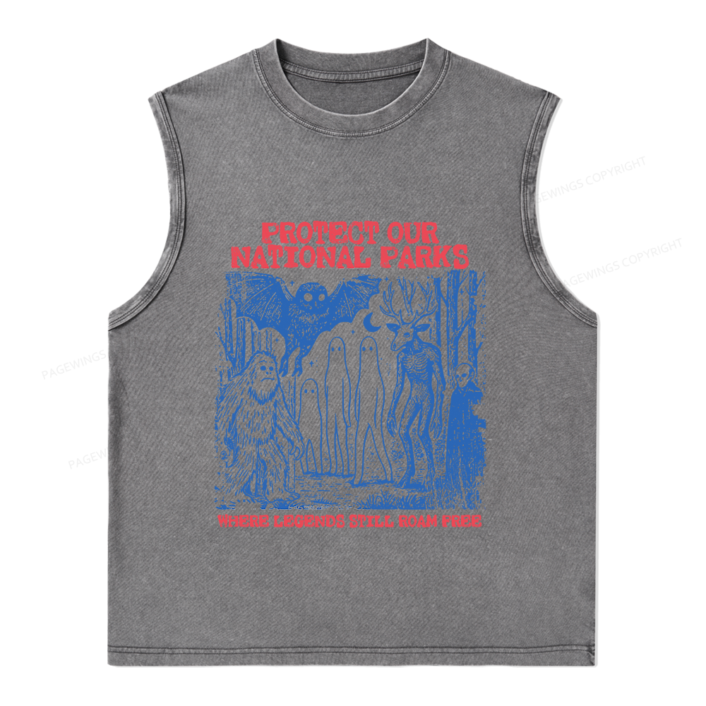 Pagewings Protect Our Parks Vintage Camping Unisex Washed Tank Top