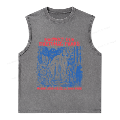 Pagewings Protect Our Parks Vintage Camping Unisex Washed Tank Top