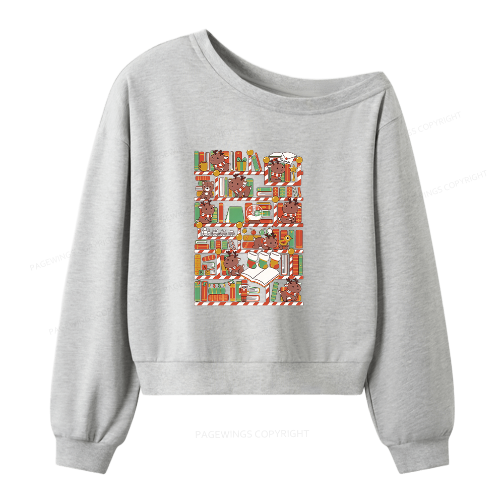 Pagewings Toys Library Women Off Shoulder Sweatshirt