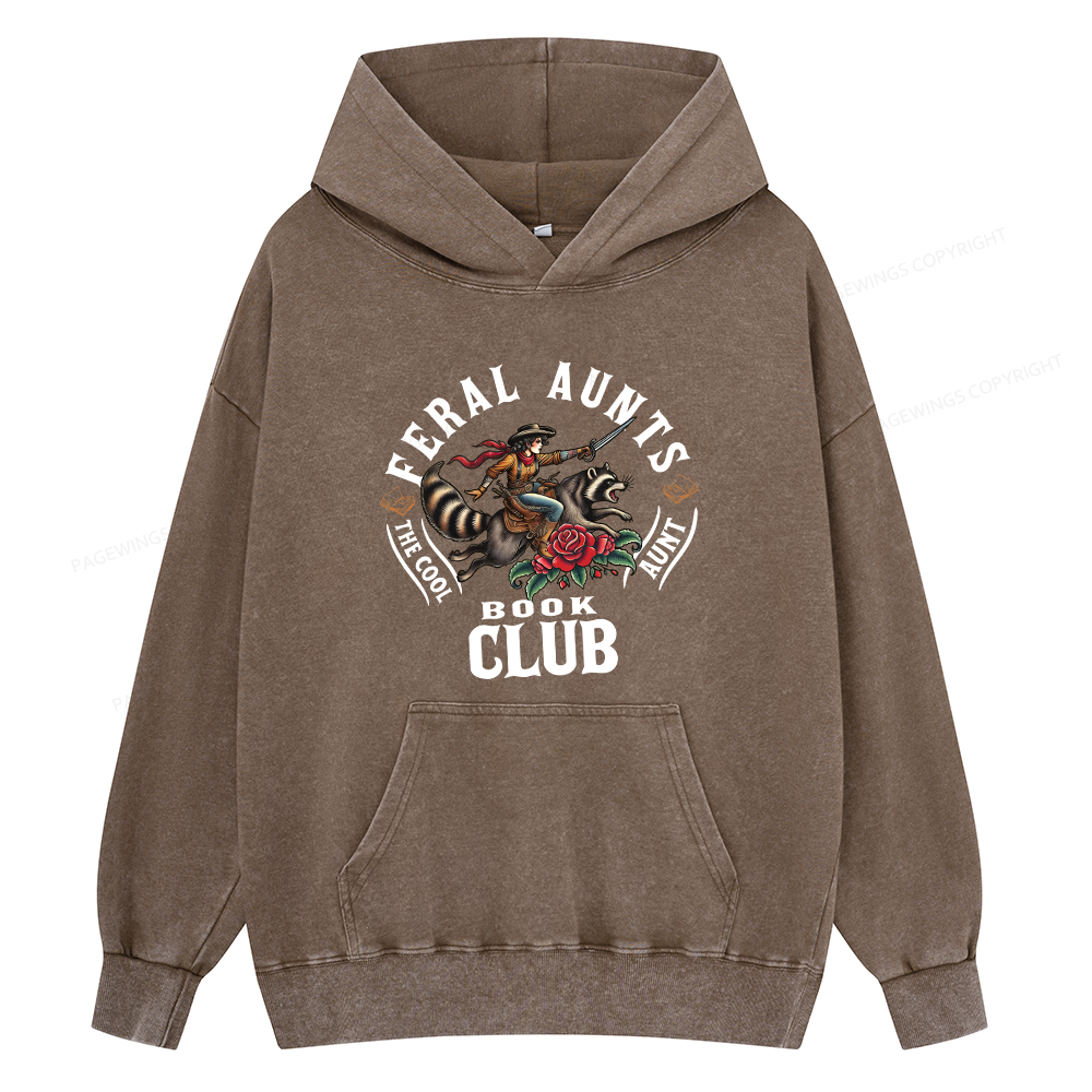 Pagewings Feral Aunt Social Book Club Unisex Washed Hoodie