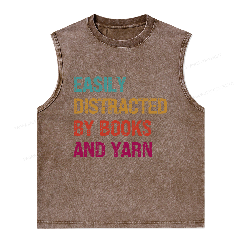 Pagewings Easily Distracted By Books And Yarn Unisex Washed Tank Top