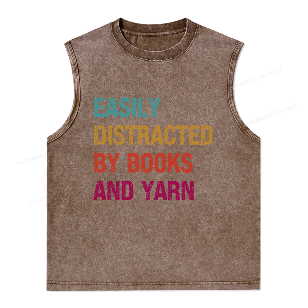 Pagewings Easily Distracted By Books And Yarn Unisex Washed Tank Top
