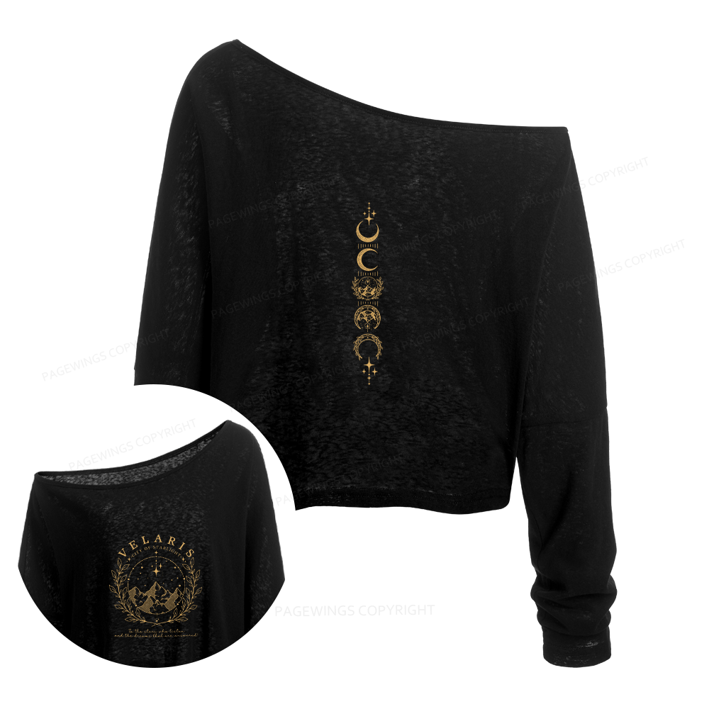 Pagewings Fantasy Romance Books Slouchy Long Sleeve Off Shoulder T-shirt