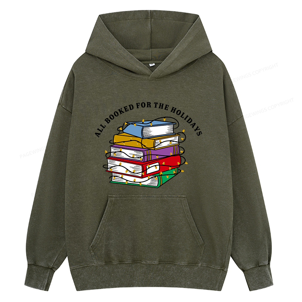 Pagewings Christmas All Booked For the Holidays Unisex Washed Hoodie