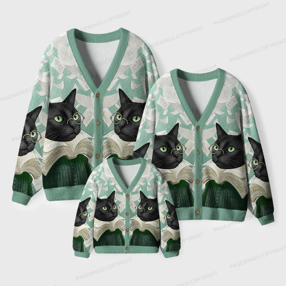 Pagewings Cats Loves Reading Unisex Ugly Cardigan Sweaters