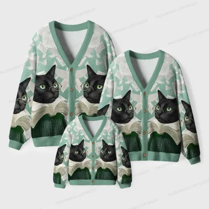 Pagewings Cats Loves Reading Unisex Ugly Cardigan Sweaters