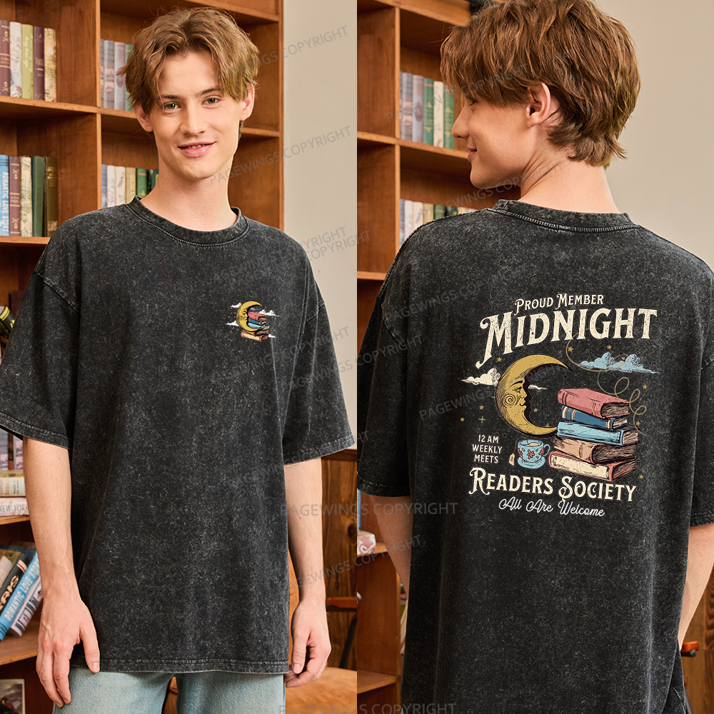 Pagewings Midnight Readers Society Unisex Washed T-shirt