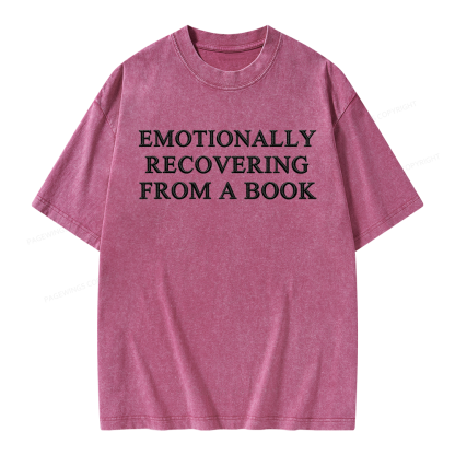 Pagewings Embroidered Emotionally Recovering From a Book Unisex Washed T-shirt