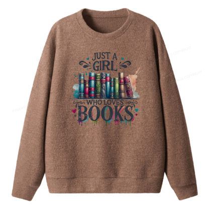Pagewings Just A Girl Who Loves Books Unisex Knit Sweatshirt
