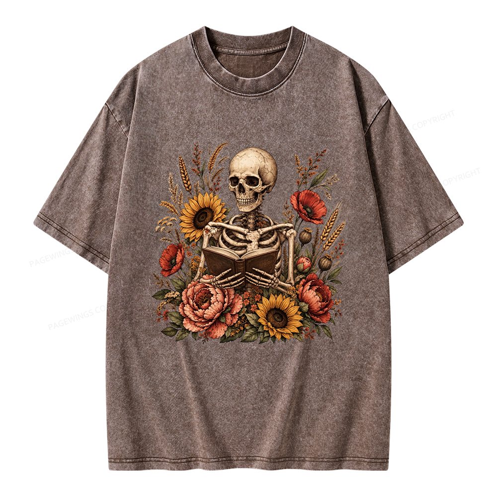 Pagewings Floral Skeleton Unisex Washed T-shirt