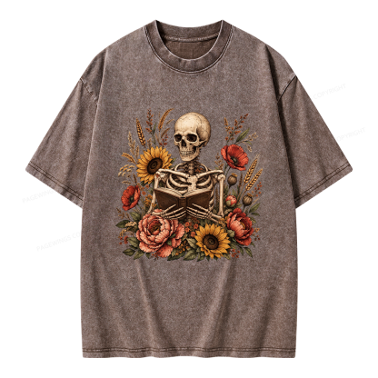 Pagewings Floral Skeleton Unisex Washed T-shirt