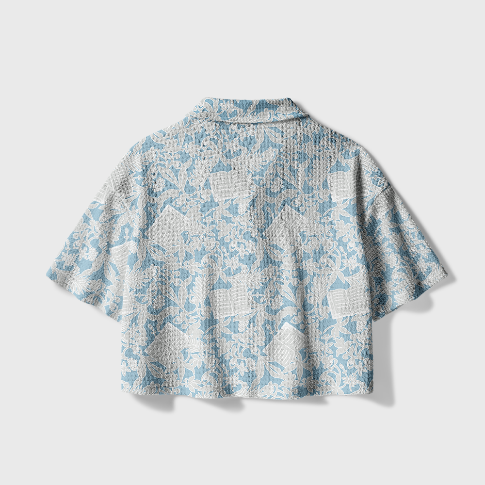 Pagewings The Reader Camp Collar Boxy Fit Unisex Crochet Shirt
