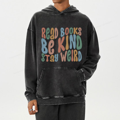 Pagewings Read Books Be Kind Stay Weird Unisex Washed Hoodie