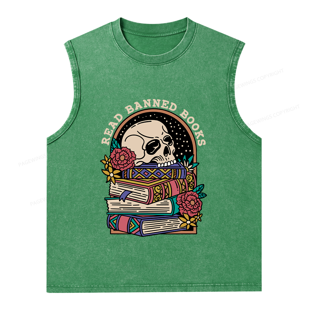 Pagewings Read Banned Book Floral Unisex Washed Tank Top