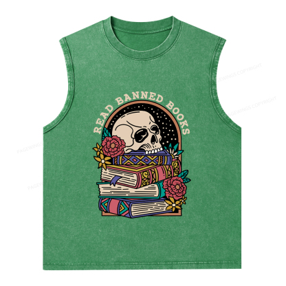 Pagewings Read Banned Book Floral Unisex Washed Tank Top