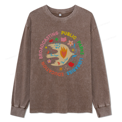 Pagewings Public Parks Libraries Education Broadcasting Unisex Washed Long Sleeve T-shirt