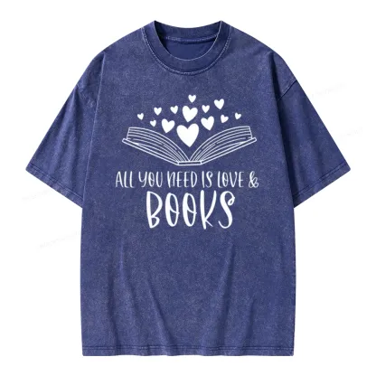 Pagewing All You Need Is Love & Books Unisex Washed T-shirt