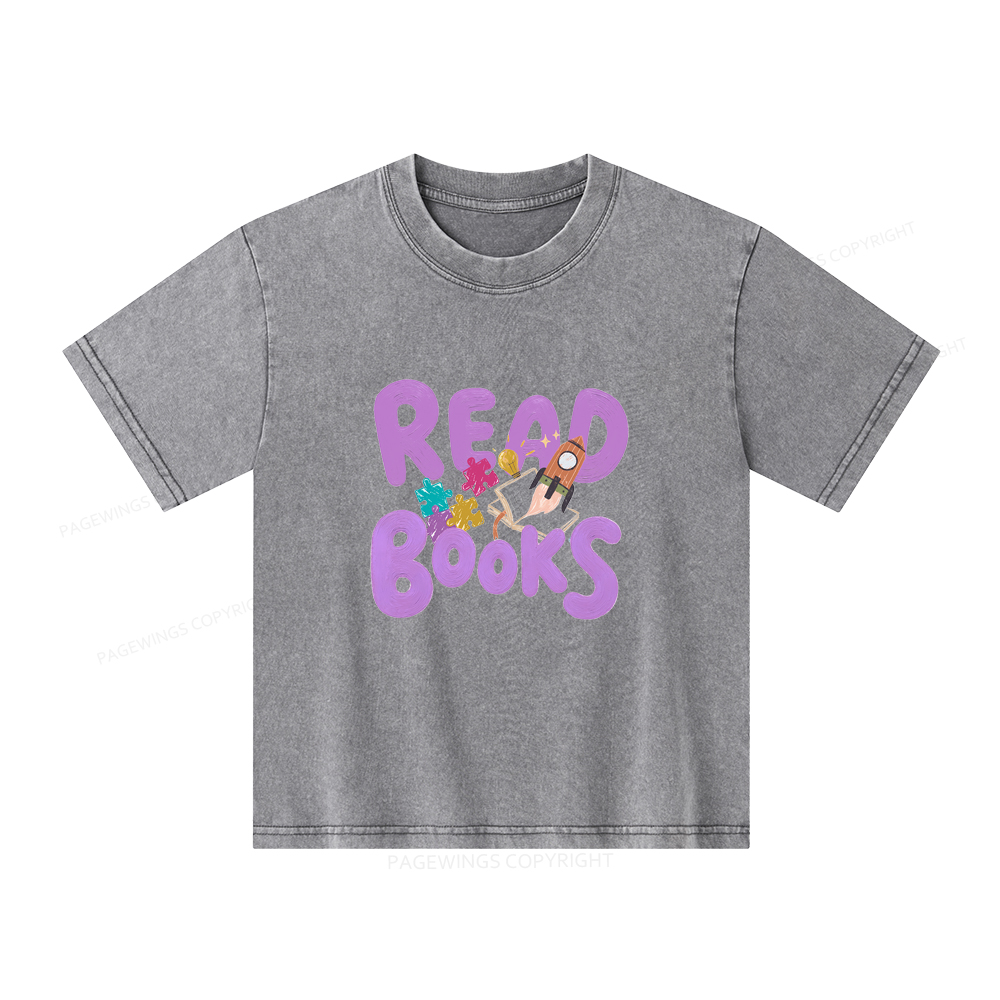 Pagewings Read Books Unisex Kids Washed T-shirt