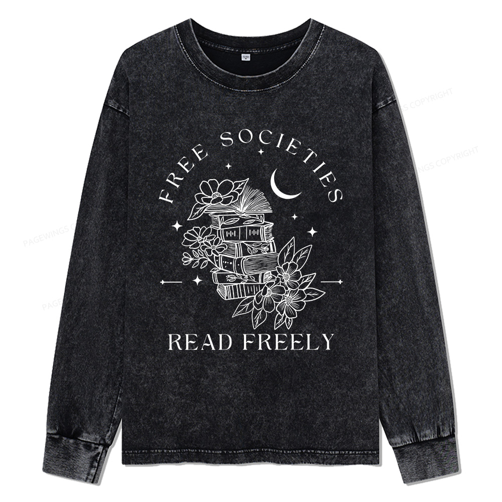 Pagewings Free Societies Read Freely Unisex Washed Long Sleeve T-shirt