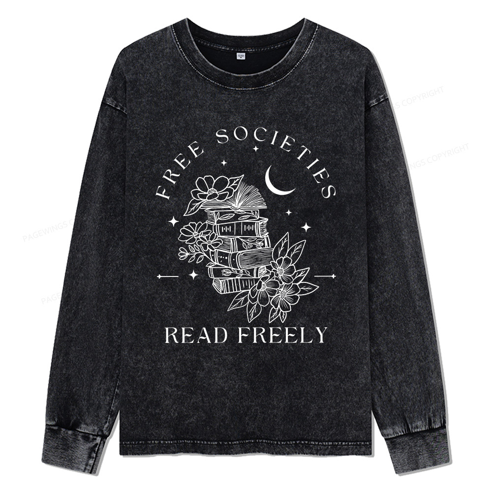 Pagewings Free Societies Read Freely Unisex Washed Long Sleeve T-shirt