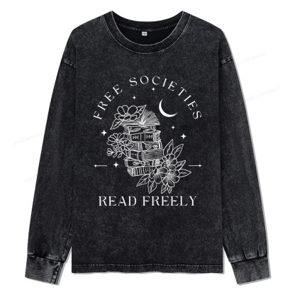 Pagewings Free Societies Read Freely Unisex Washed Long Sleeve T-shirt
