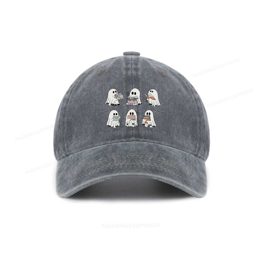 Pagewings Ghost Reading Halloween Washed Cap