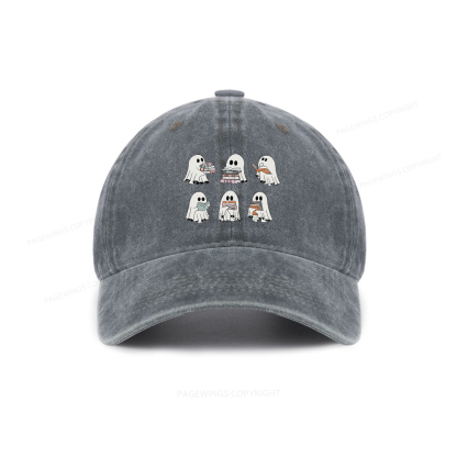 Pagewings Ghost Reading Halloween Washed Cap