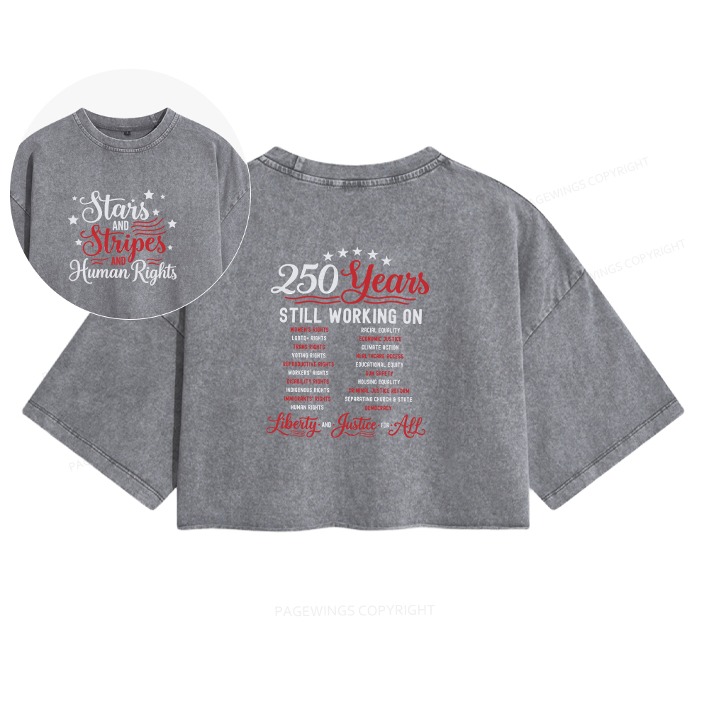 Pagewings Stars and Stripes And Human Rights Women's Washed Cropped T-shirt