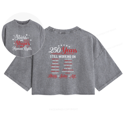 Pagewings Stars and Stripes And Human Rights Women's Washed Cropped T-shirt