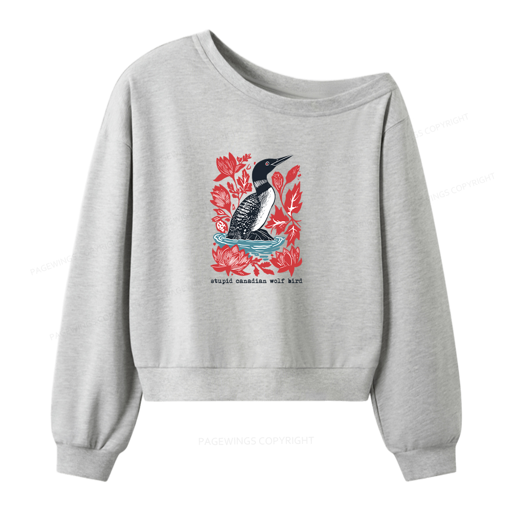 Pagewings Stupid Canadian Wolf Bird Women Off Shoulder Sweatshirt