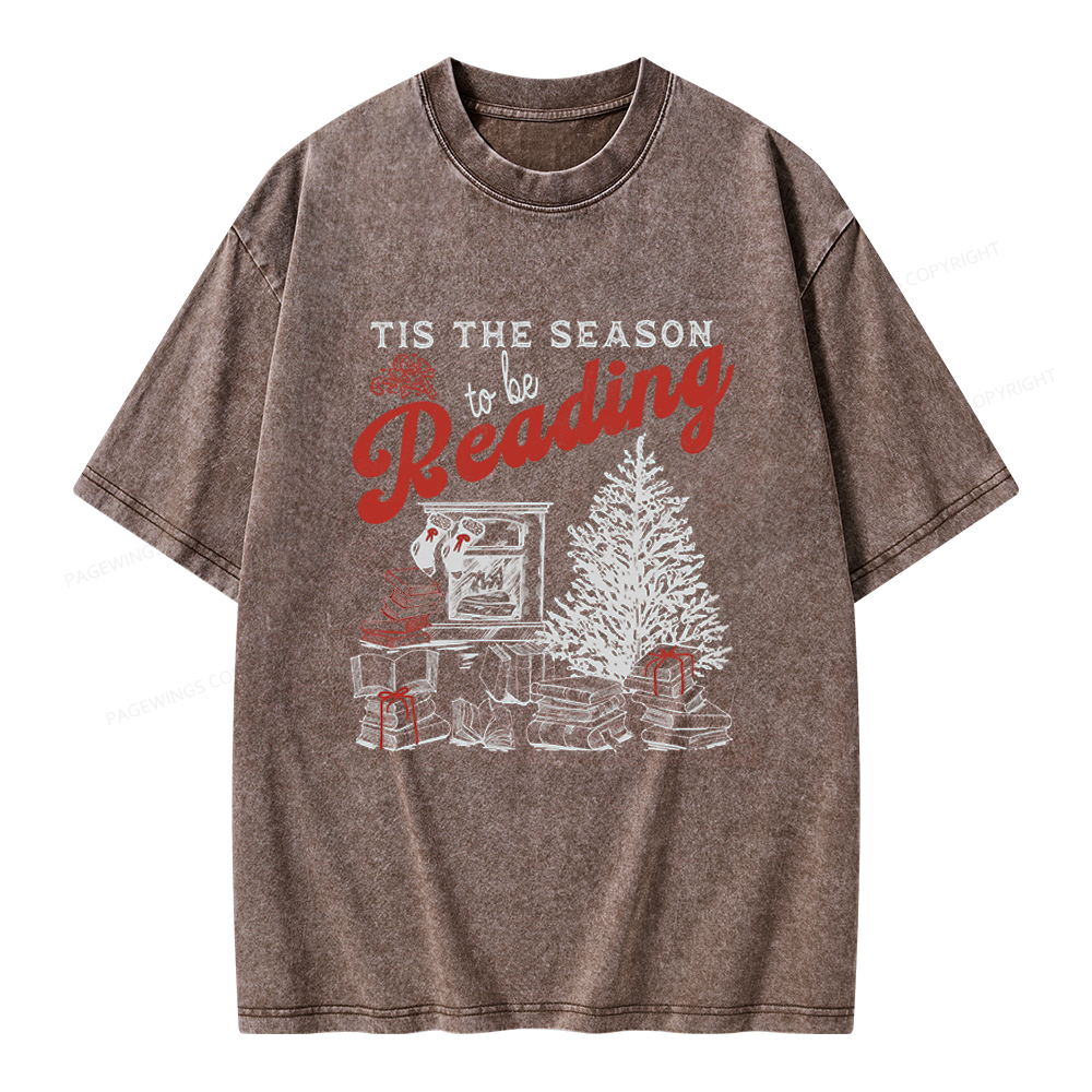 Pagewings Tis The Season to be Reading Unisex Washed T-shirt