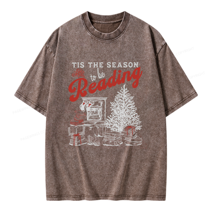 Pagewings Tis The Season to be Reading Unisex Washed T-shirt