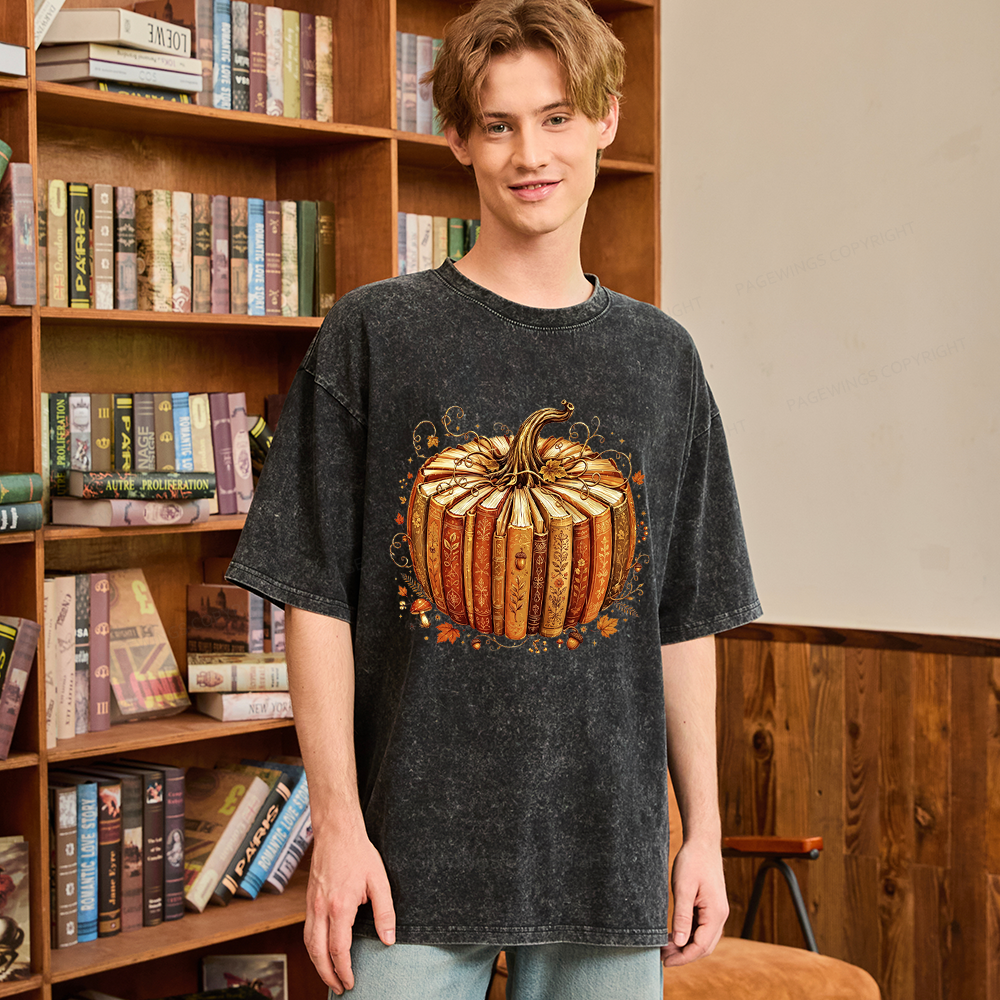 Pagewings Fall Book Pumpkin Unisex Washed T-shirt