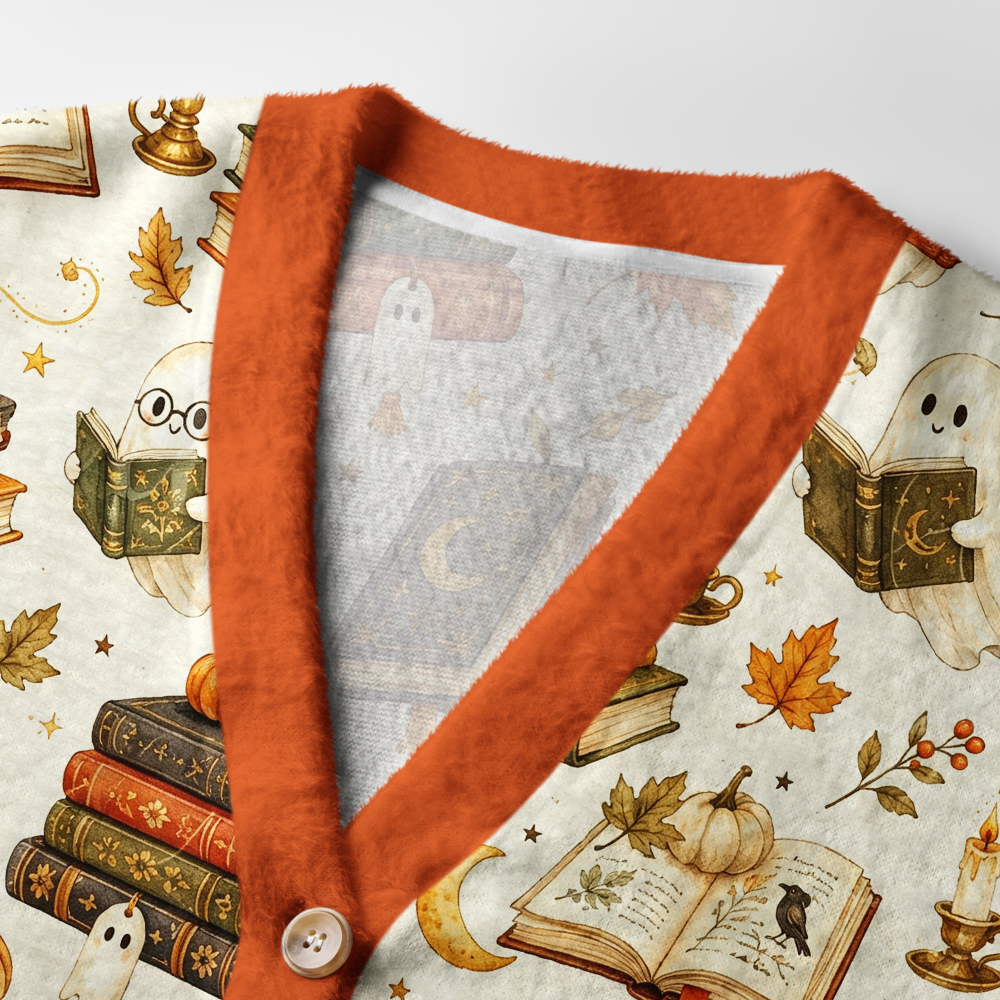 Pagewings Halloween Bookish Light Knit Unisex Cardigan Sweaters