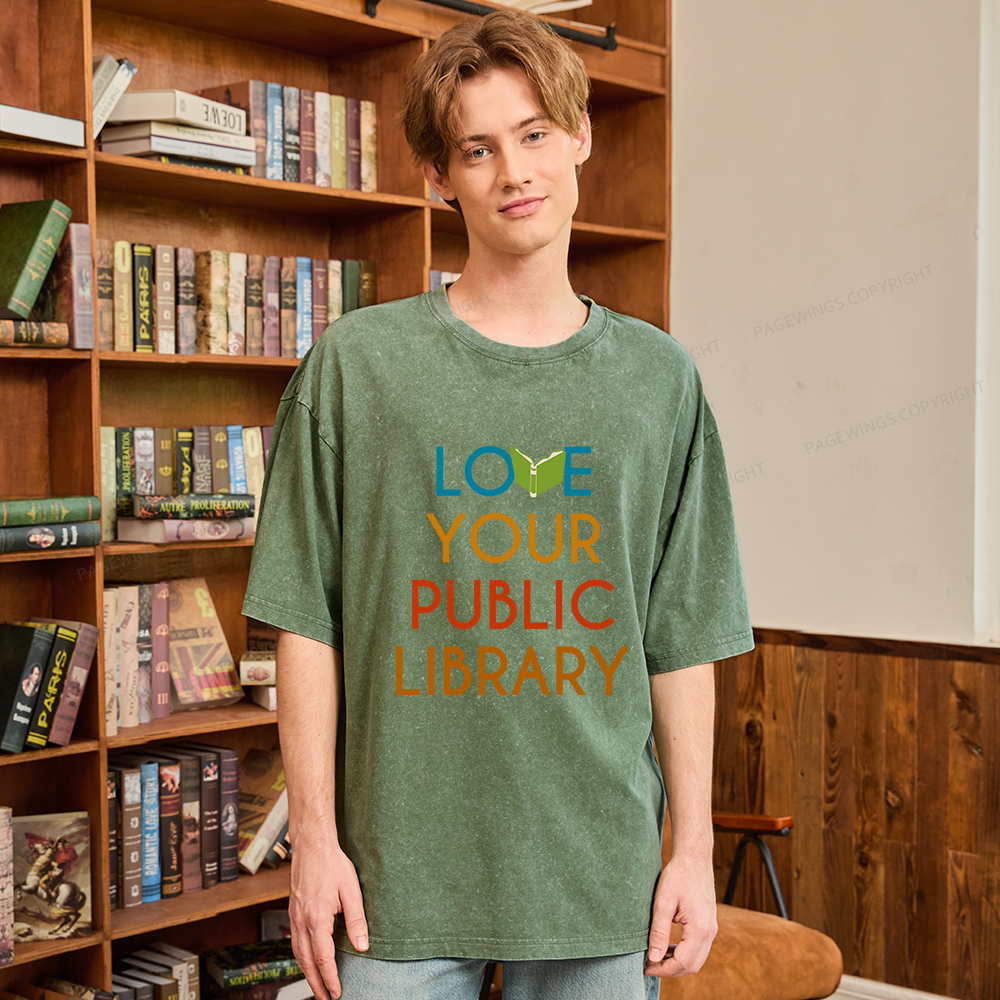 Pagewings Love Your Public Library Unisex Washed T-shirt
