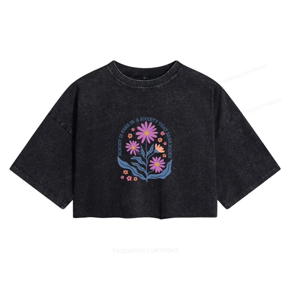 Pagewings Read Banned Books Shirt, Social Justice Women's Washed Cropped T-shirt