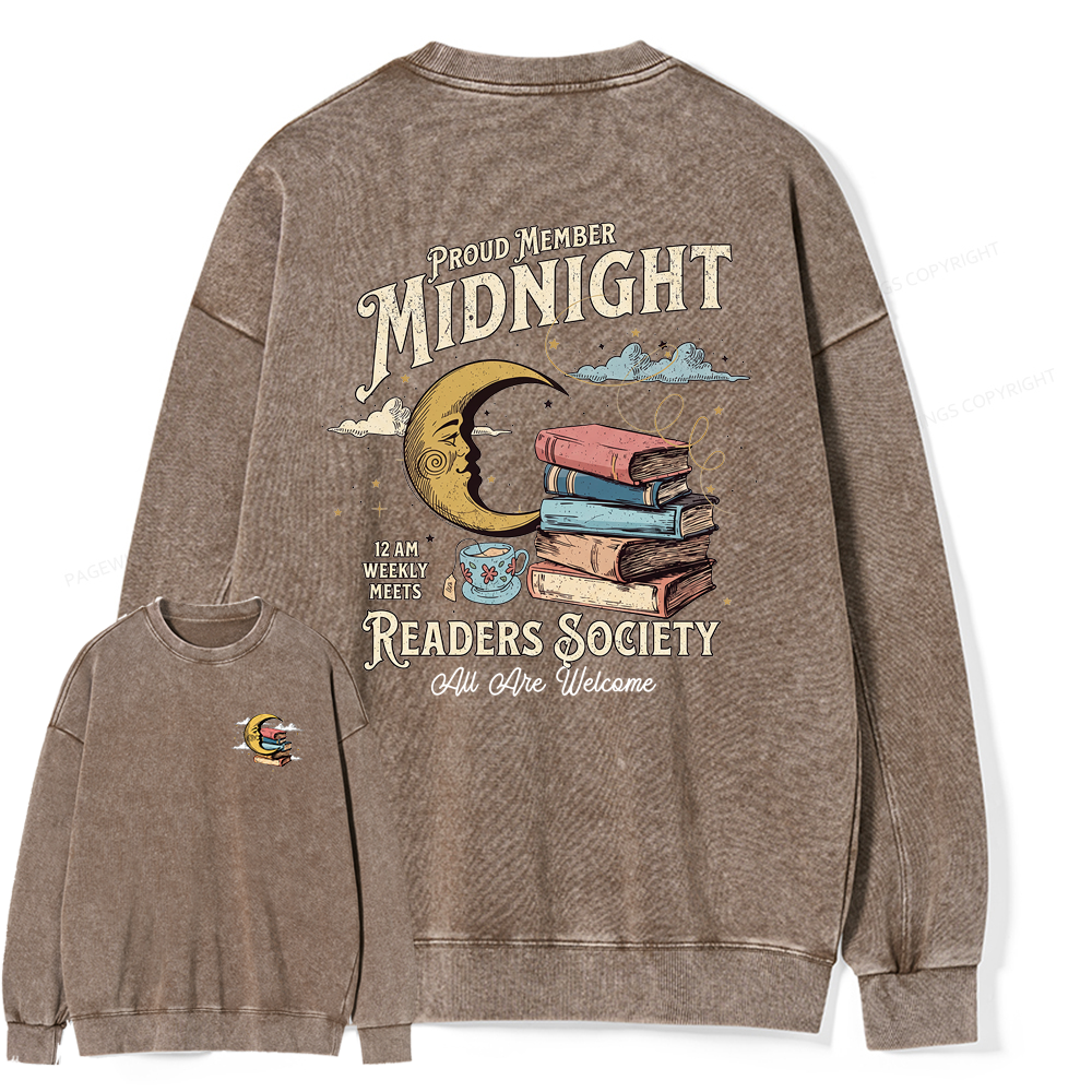 Pagewings Midnight Readers Society Unisex Washed Sweatshirt
