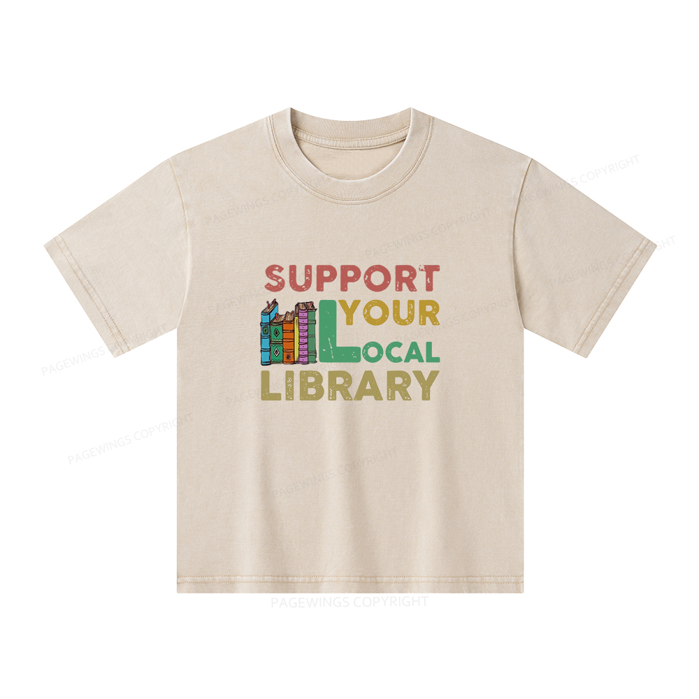 Pagewings Support Your Local Library Unisex Kids Washed T-shirt