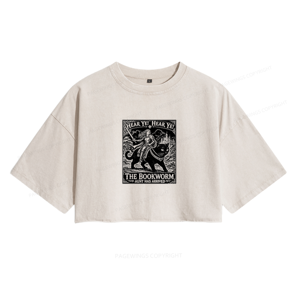 Pagewings Bookworm Knight Riding Women's Washed Cropped T-shirt