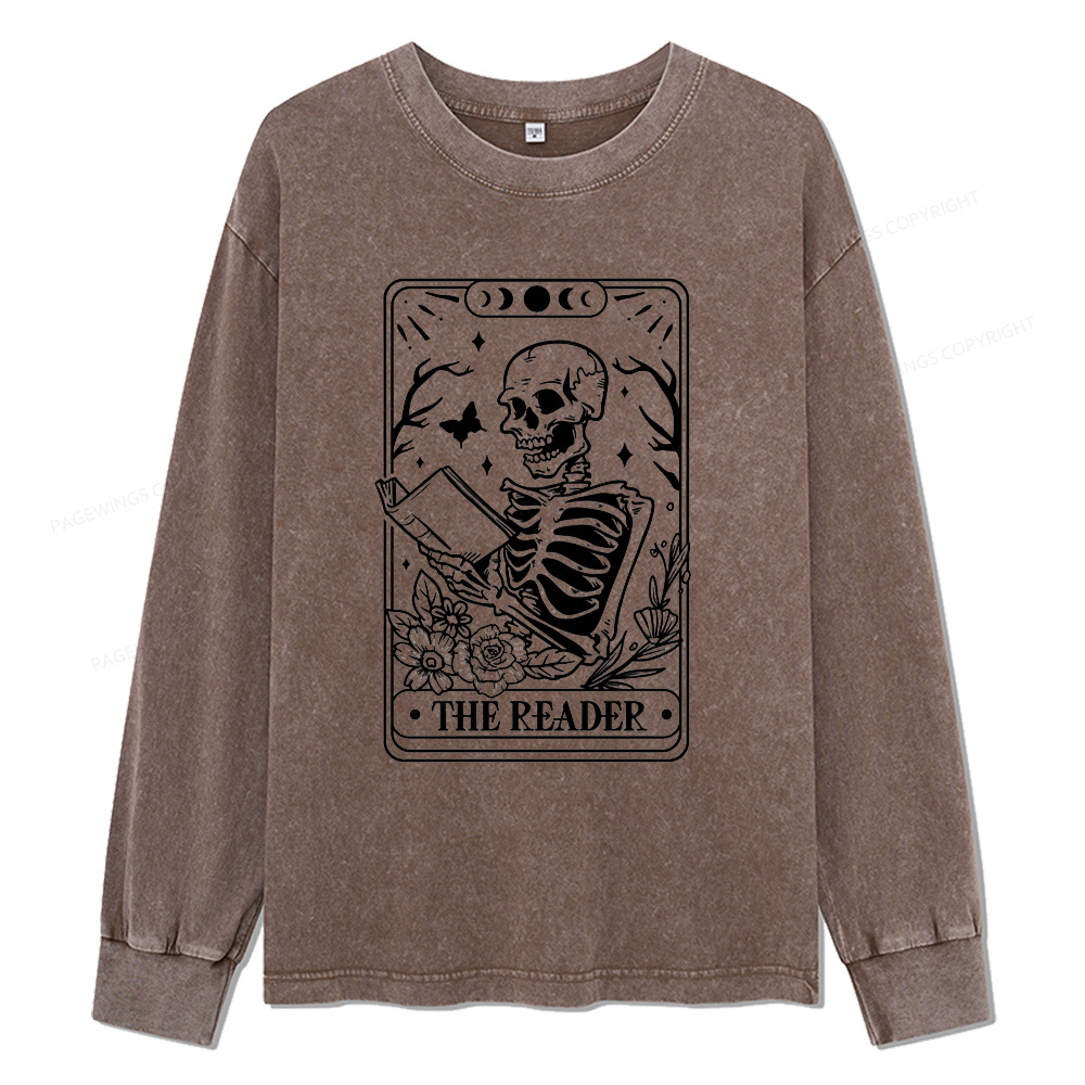 Pagewings Halloween The Reader Tarot Card Unisex Washed Long Sleeve T-shirt