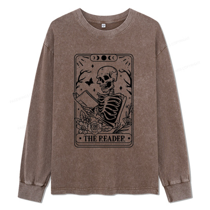 Pagewings Halloween The Reader Tarot Card Unisex Washed Long Sleeve T-shirt